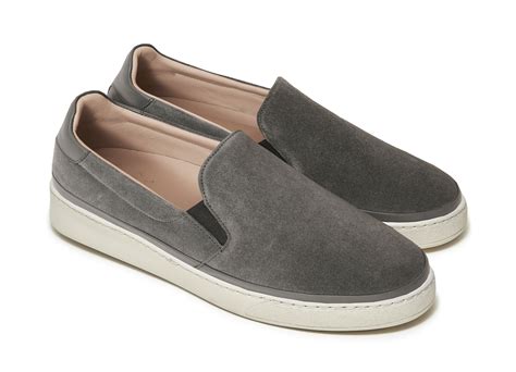 grey suede slip on sneakers.